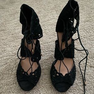 Black suede gladiator heels